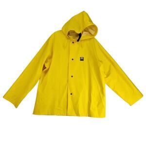 Helly Hansen Yellow Rain Coat Jacket Men's L Removable Hood Snap Front Workwear
